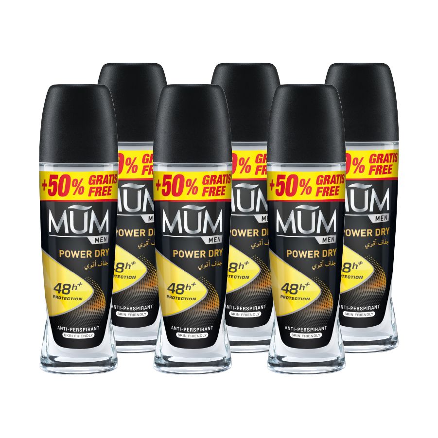 Mum - Deodorant Roll On Men Power Dry Quick Drying Formula - Pack Of 6 - Each 75 ml