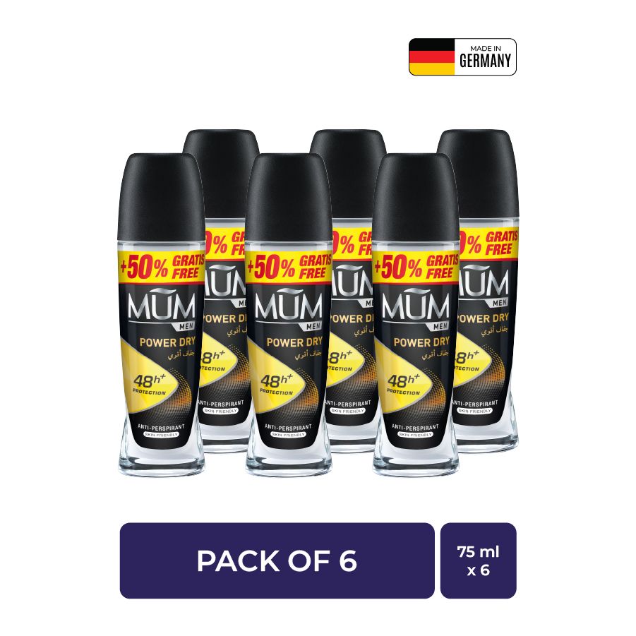 Mum - Deodorant Roll On Men Power Dry Quick Drying Formula - Pack Of 6 - Each 75 ml