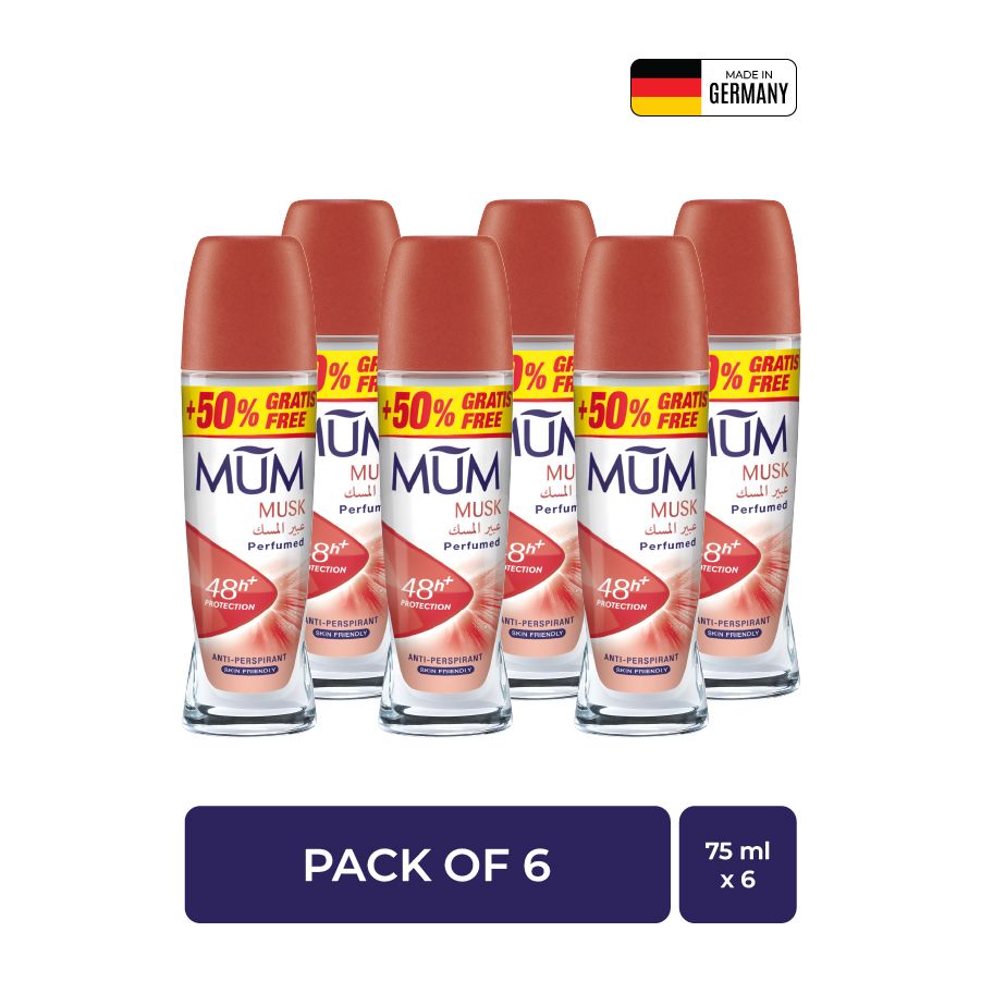 Mum - Deodorant Roll On Musk Quick Drying Formula - Pack Of 6 - Each 75 ml