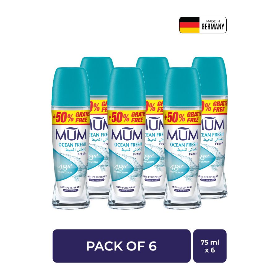 Mum - Deodorant Roll On Ocean Fresh Quick Drying Formula - Pack Of 6 - Each 75 ml