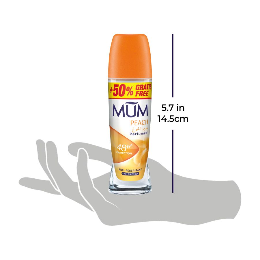 Mum - Deodorant Roll On Peach Quick Drying Formula - Pack Of 3 - Each 75 ml