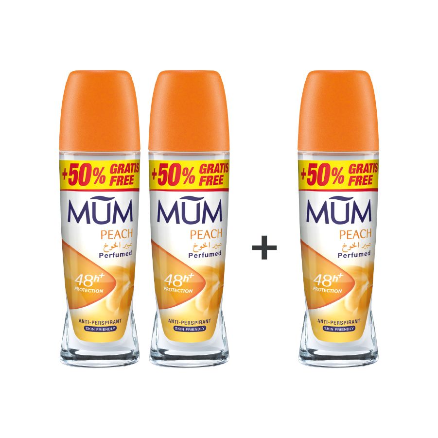 Mum - Deodorant Roll On Peach Quick Drying Formula - Pack Of 3 - Each 75 ml