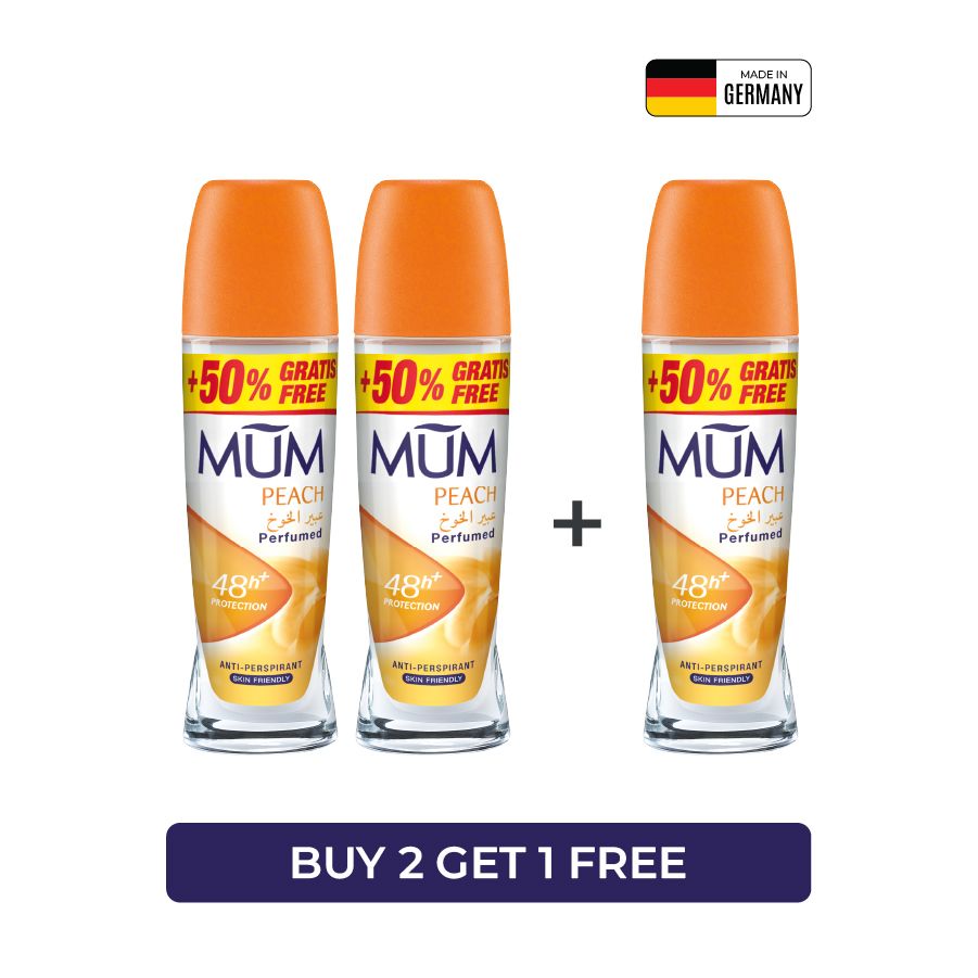 Mum - Deodorant Roll On Peach Quick Drying Formula - Pack Of 3 - Each 75 ml