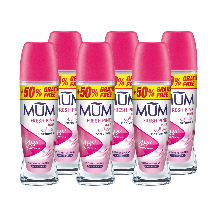 Mum - Deodorant Roll On Fresh Pink Rose Quick Drying Formula - Pack Of 6 - Each 75 ml