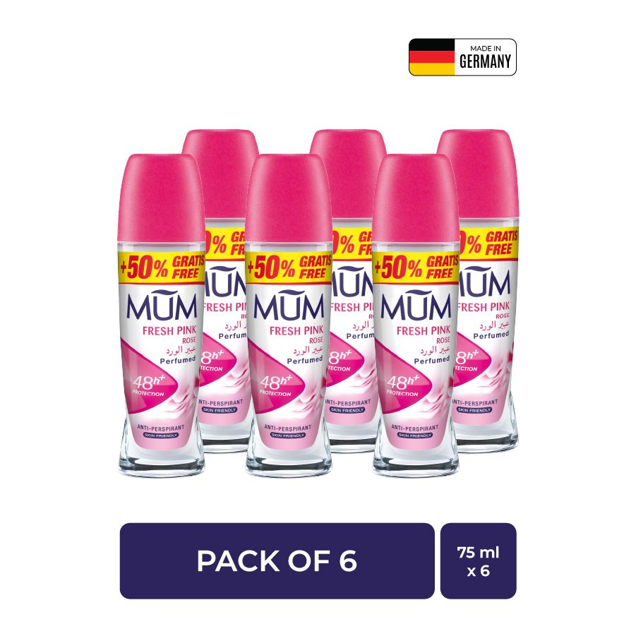 Mum - Deodorant Roll On Fresh Pink Rose Quick Drying Formula - Pack Of 6 - Each 75 ml