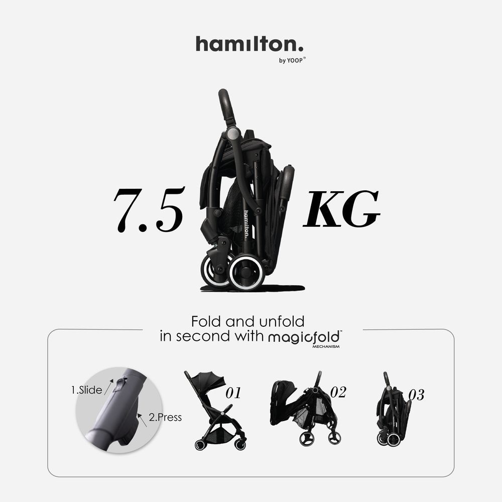 Hamilton - X1 Lightweight Everyday Baby Stroller - One Hand Fold & Unfold - Navy Blue