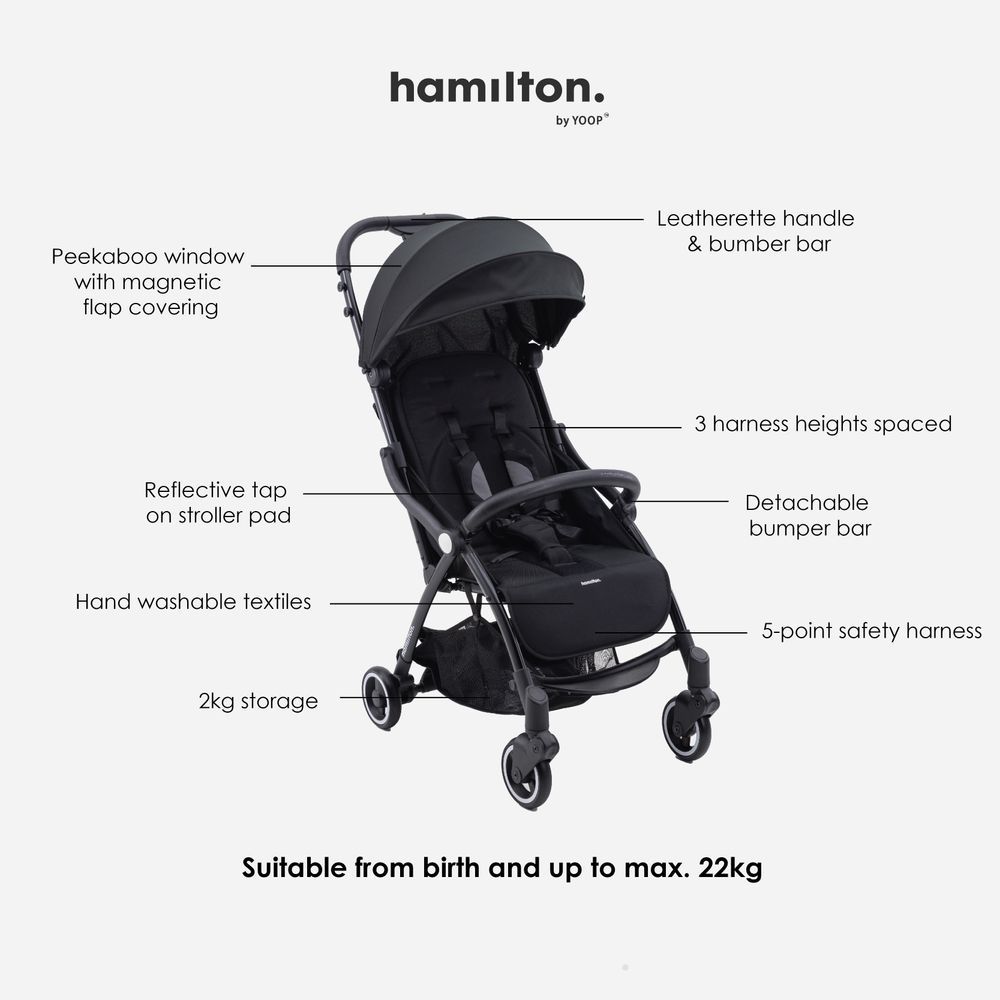 Hamilton - X1 Lightweight Everyday Baby Stroller - One Hand Fold & Unfold - Navy Blue