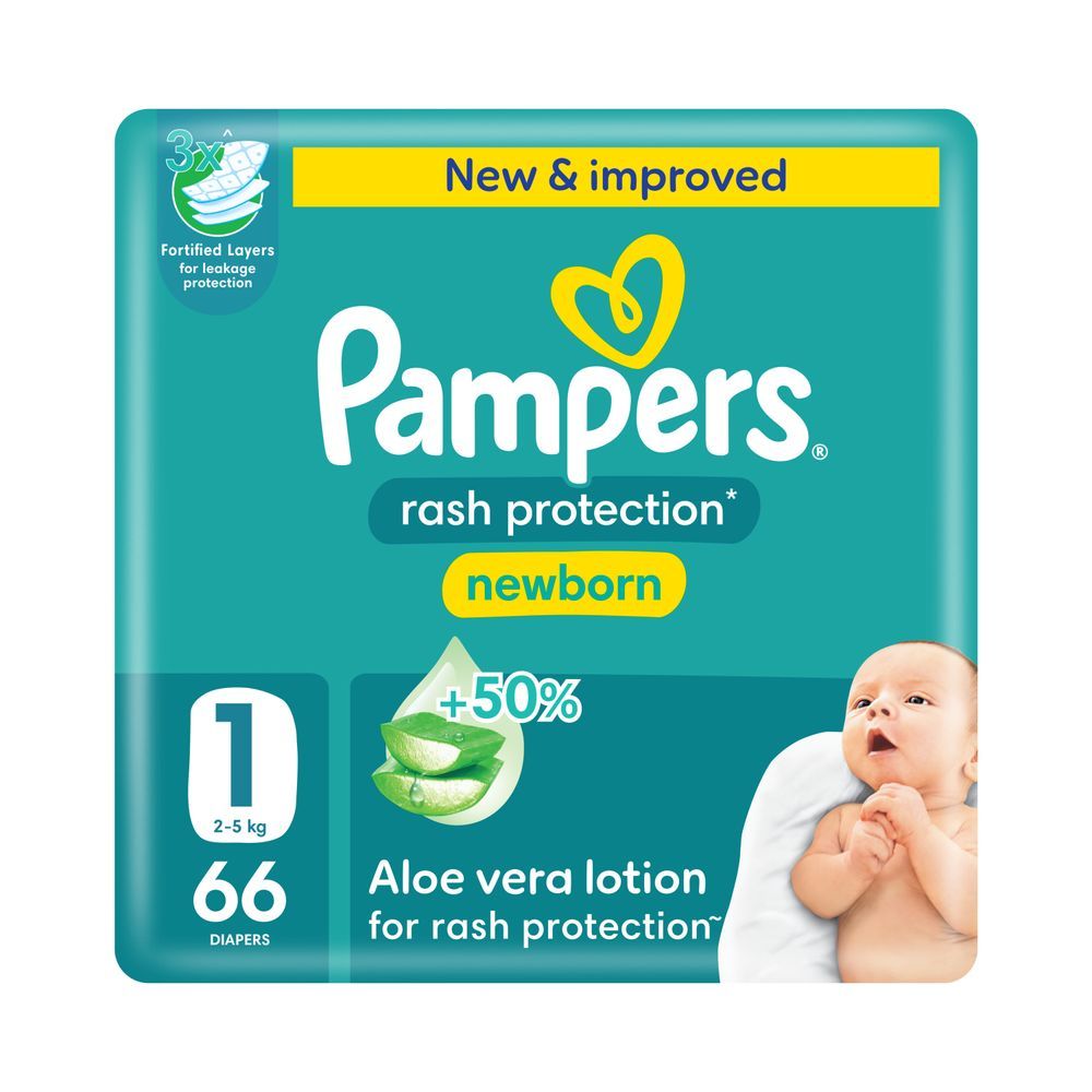 Pampers - Rash Protection Taped Diapers - Jumbo Pack - Size 1 - 2-5 kg - 66 Pcs