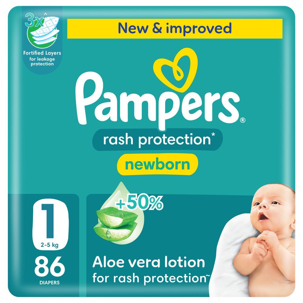 Pampers - Rash Protection Taped Diapers - Mega Pack - Size 1 - 2-5 kg - 86 Pcs