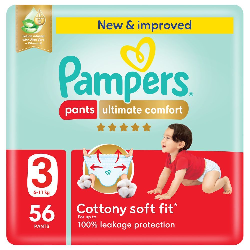 Pampers - Ultimate Comfort Diapers Pants With Aloe Vera And Vitamin E - Size 3 - 6-11kg - 56 Pcs