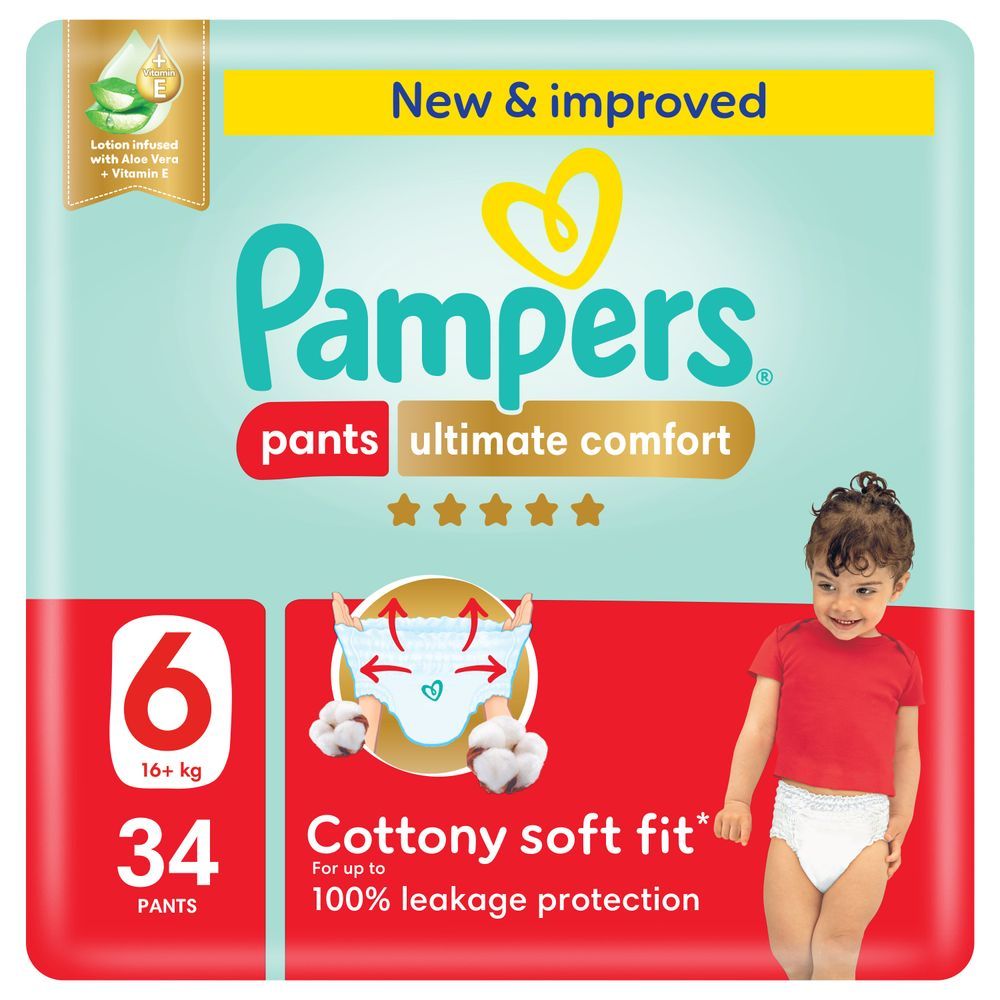 Pampers - Ultimate Comfort Diapers Pants With Aloe Vera And Vitamin E - Size 6 - 16-21kg - 34 Pcs