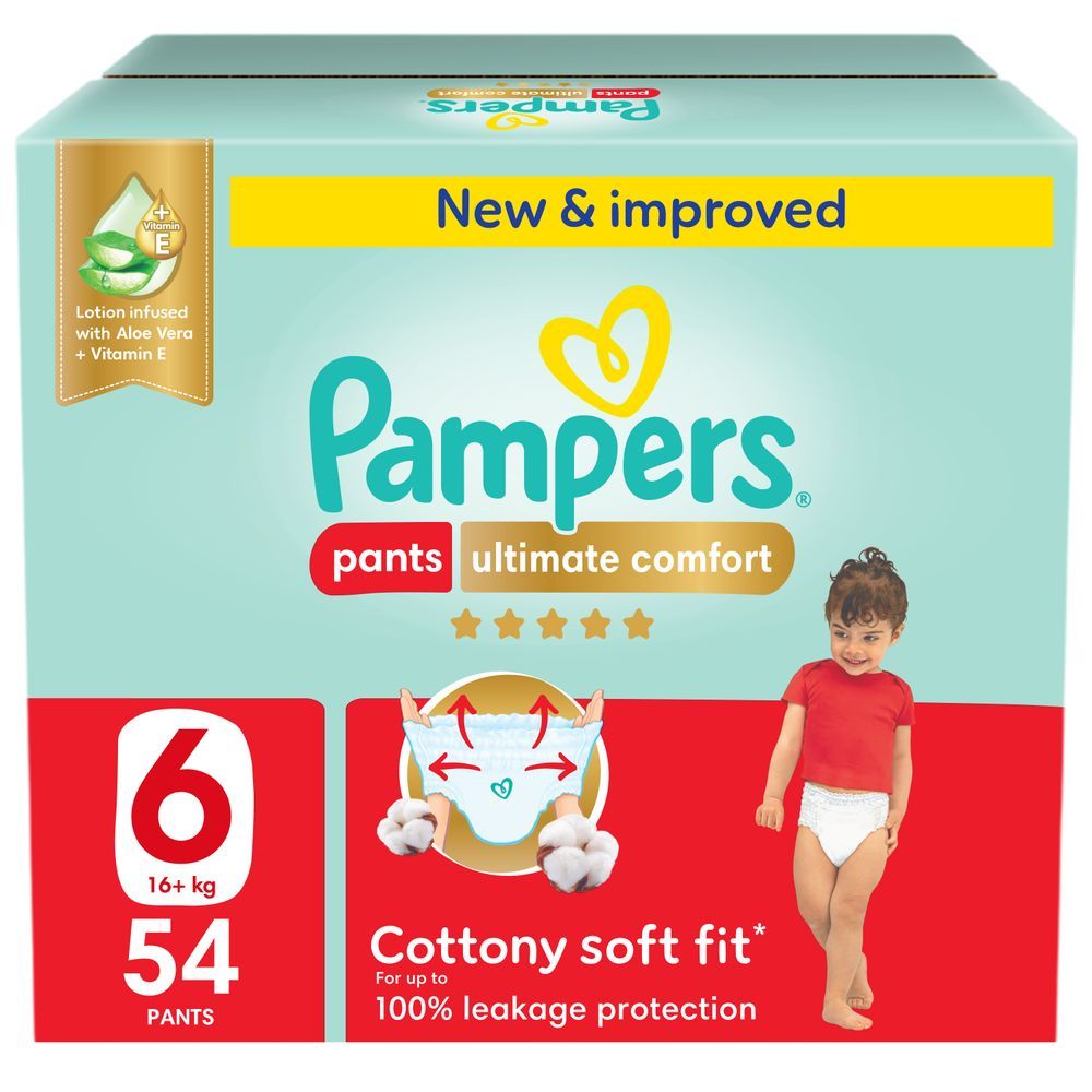 Pampers - Ultimate Comfort Diapers Pants With Aloe Vera And Vitamin E - Size 6 - 16-21kg - 54 Pcs