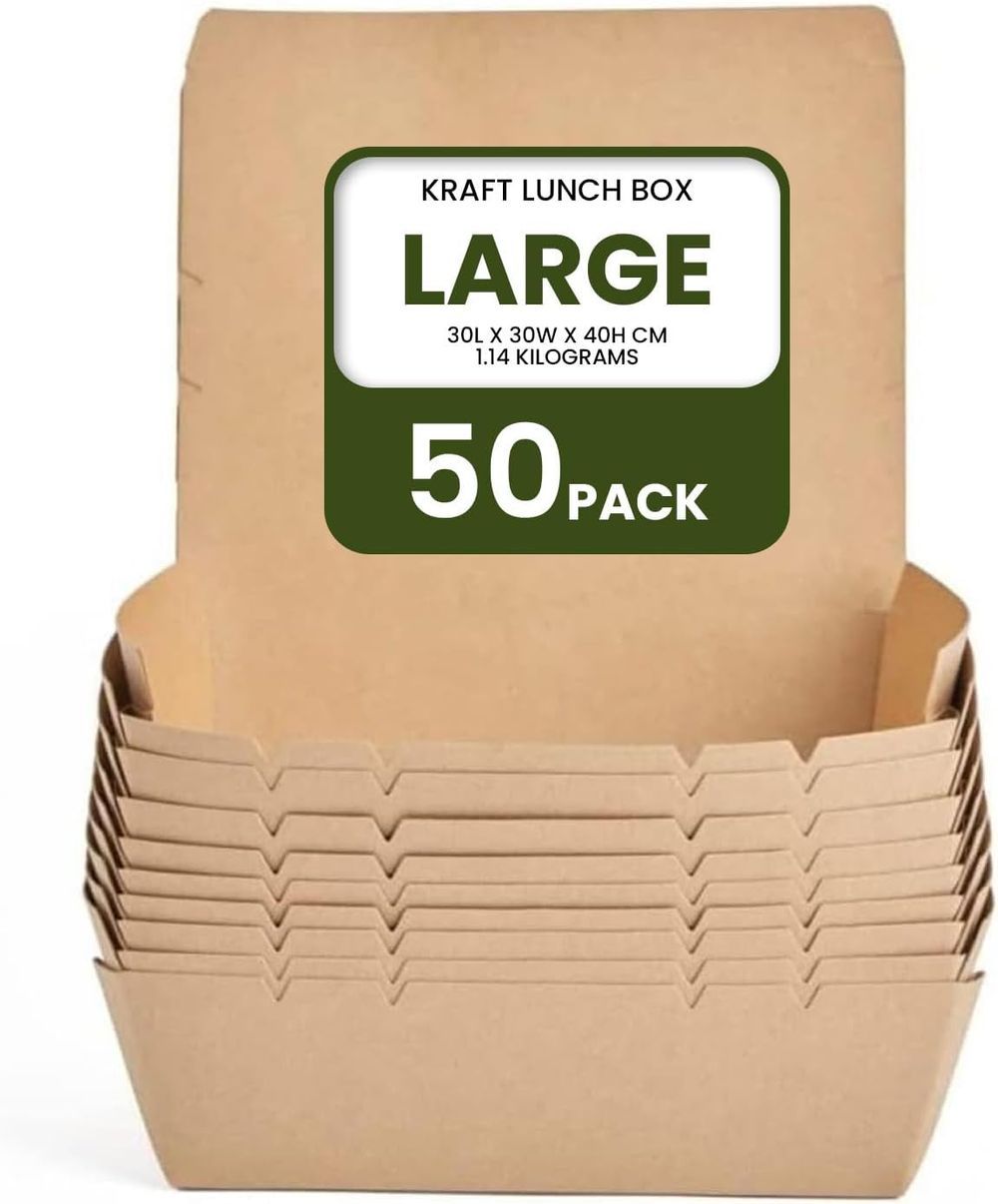 Ecoway - Kraft Lunch Box Without Window Food Container - Large - Pack of 50 - Brown