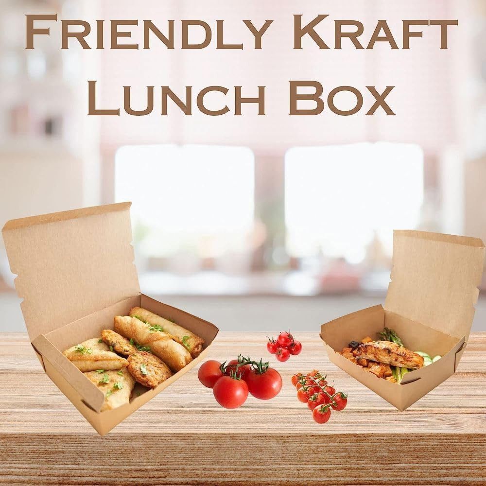 Ecoway - Kraft Lunch Box Without Window Food Container - Medium - Pack of 50 - Brown