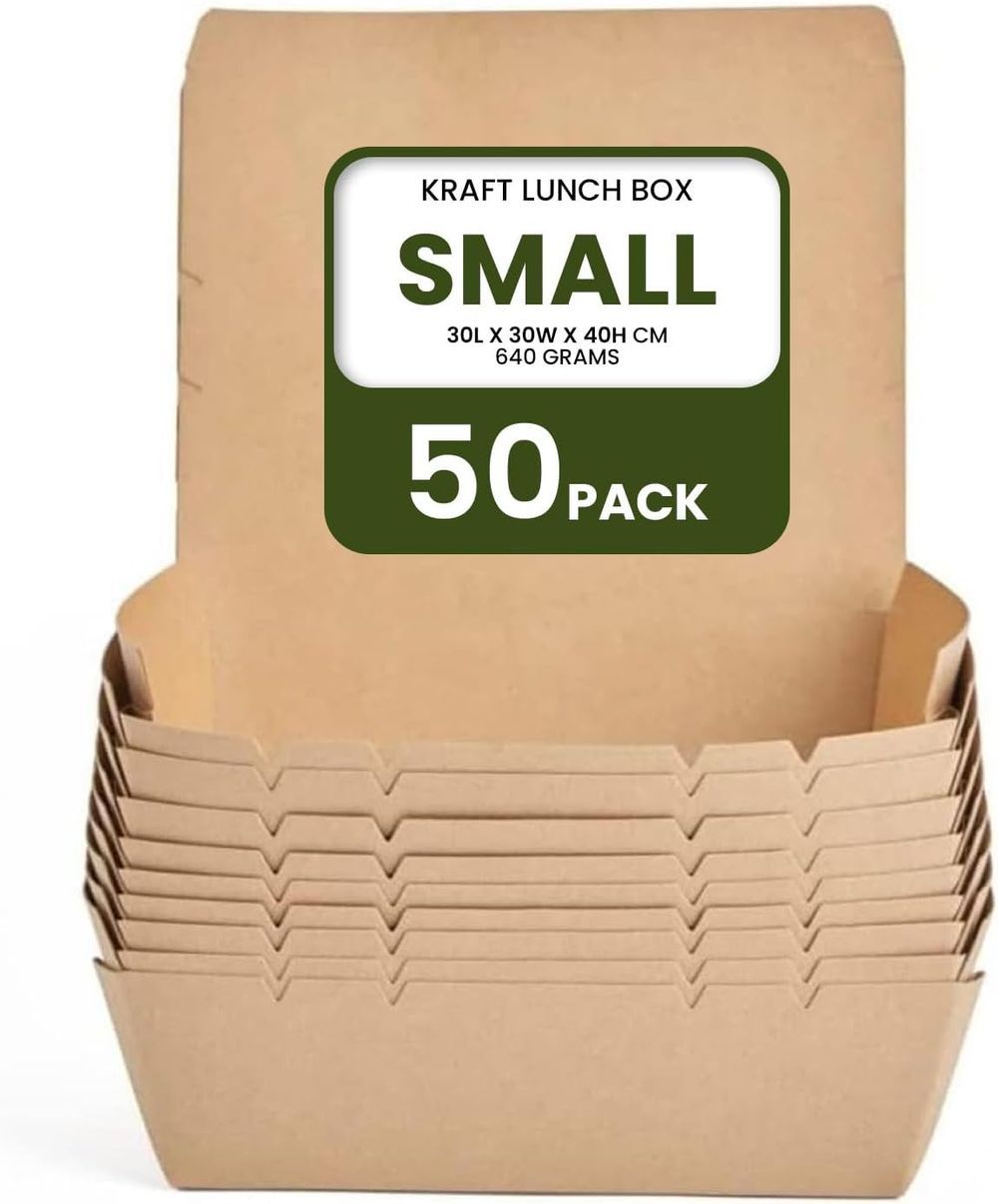 Ecoway - Kraft Lunch Box Without Window Food Container - Small - Pack of 50 - Brown