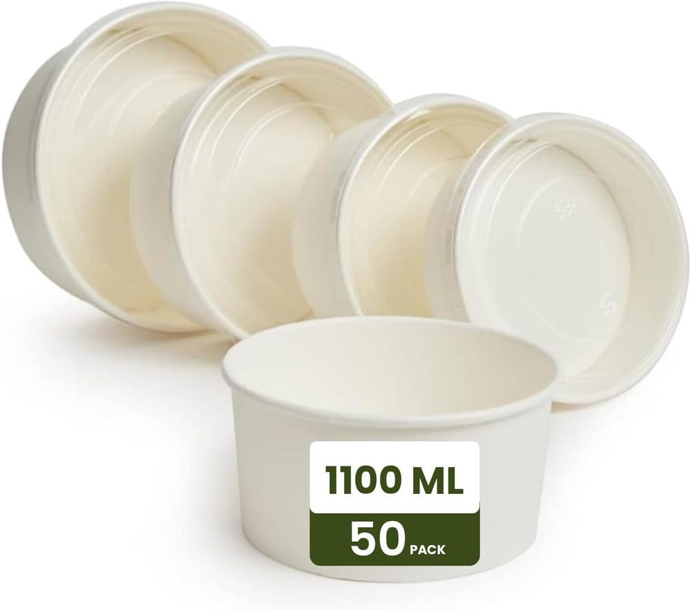 Ecoway - Disposable Bowls - 1100ml - Pack Of 50 - White