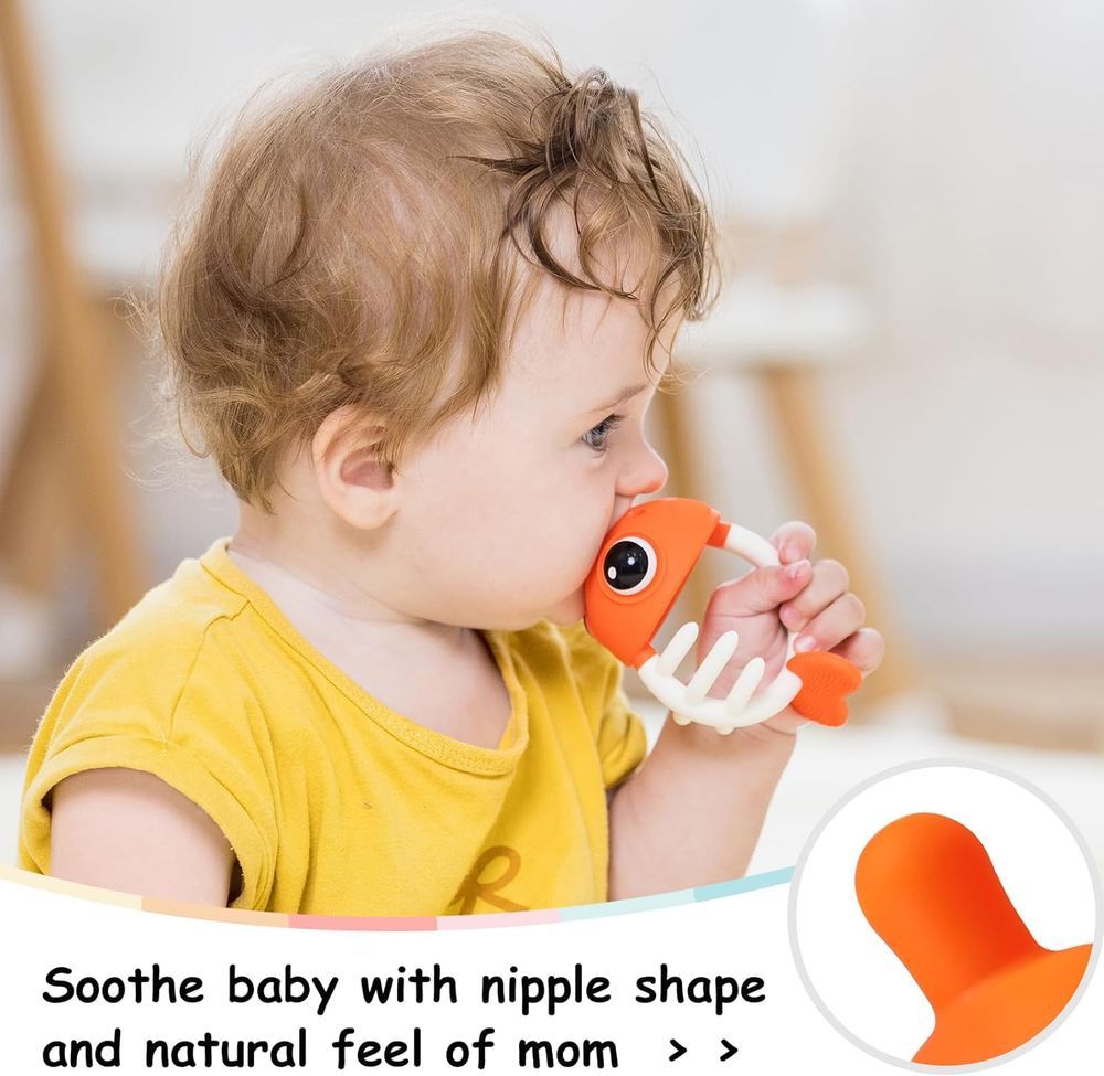 Mombella - 3-in-1 Clownfish Fidget Sensory Teether Toy - Orange