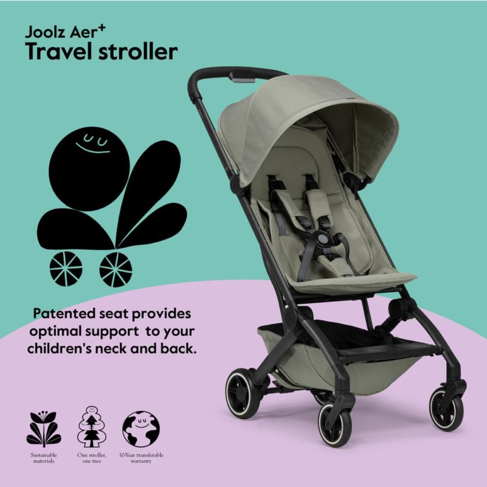 Joolz - AER+ Portable Lightweight & Compact Travel Stroller - One-Hand Fold Design XXL Sun Hood - Sage Green