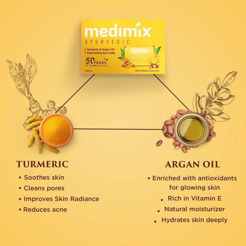 Medimix - Ayurvedic Turmeric And Argan Oil Soap - Pack of 5 - 125 gm