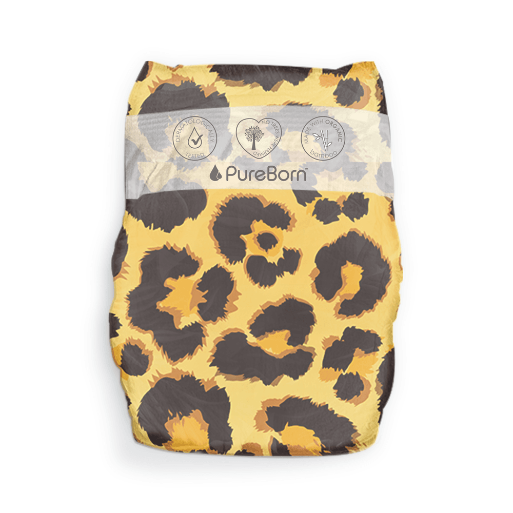 PureBorn - Organic Diapers Leopard - Size-1- 2.5-5 kg - 34 Pcs