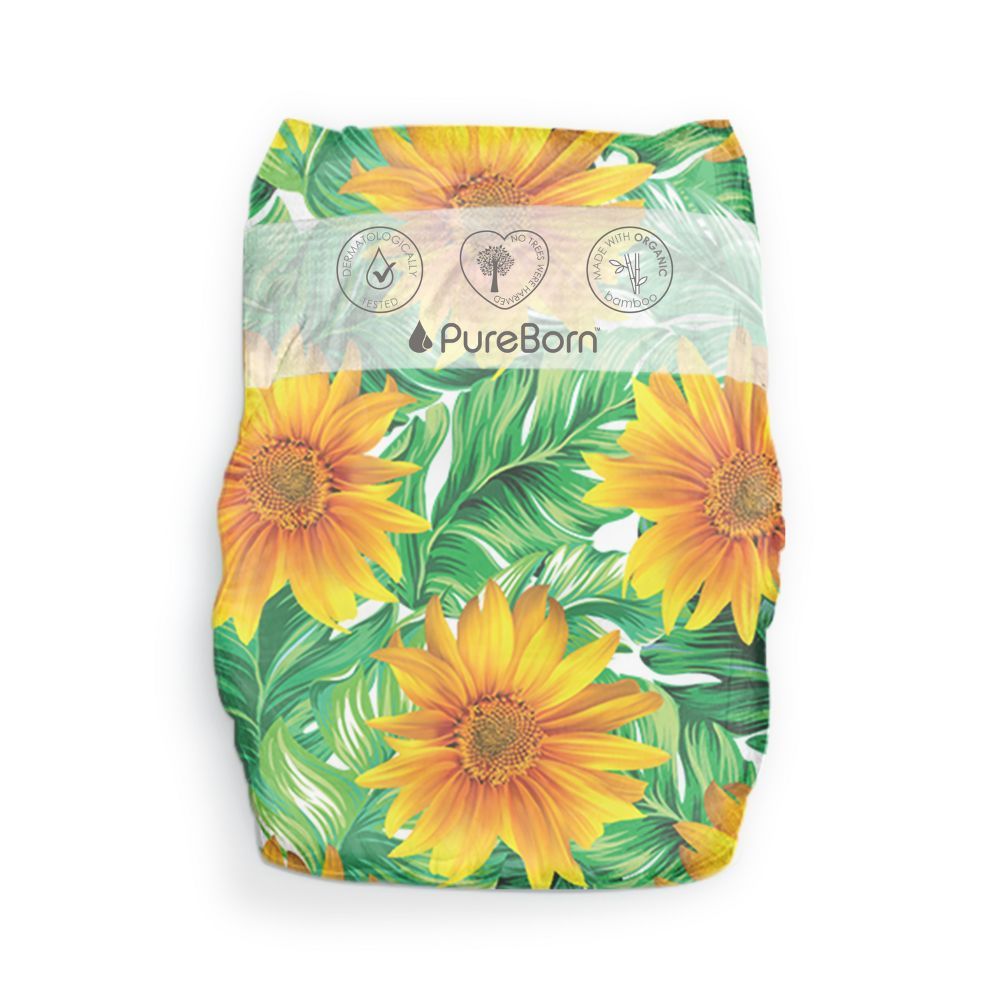 Pureborn - Size 4 Organic Diapers 7-12Kg 24s - Single Pack - Sunflower