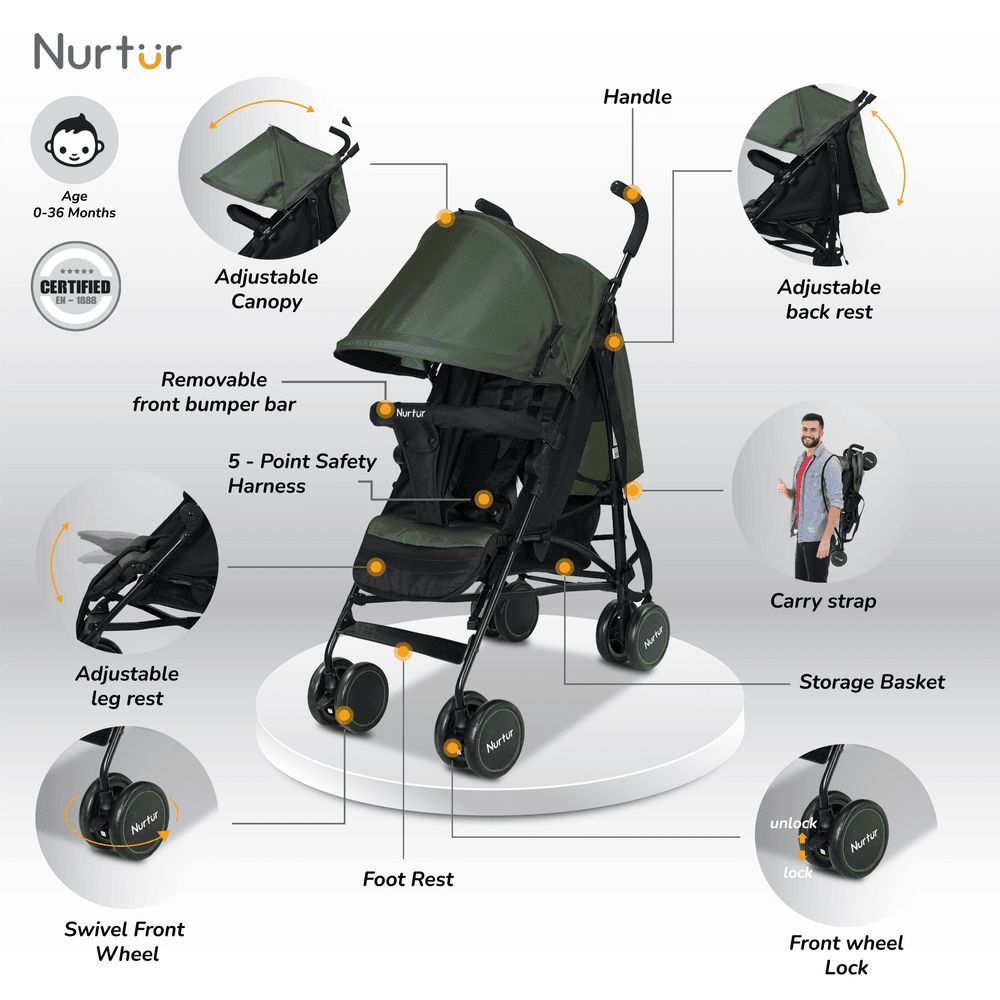 Nurtur - Archer Lightweight Baby Stroller - Dark Green