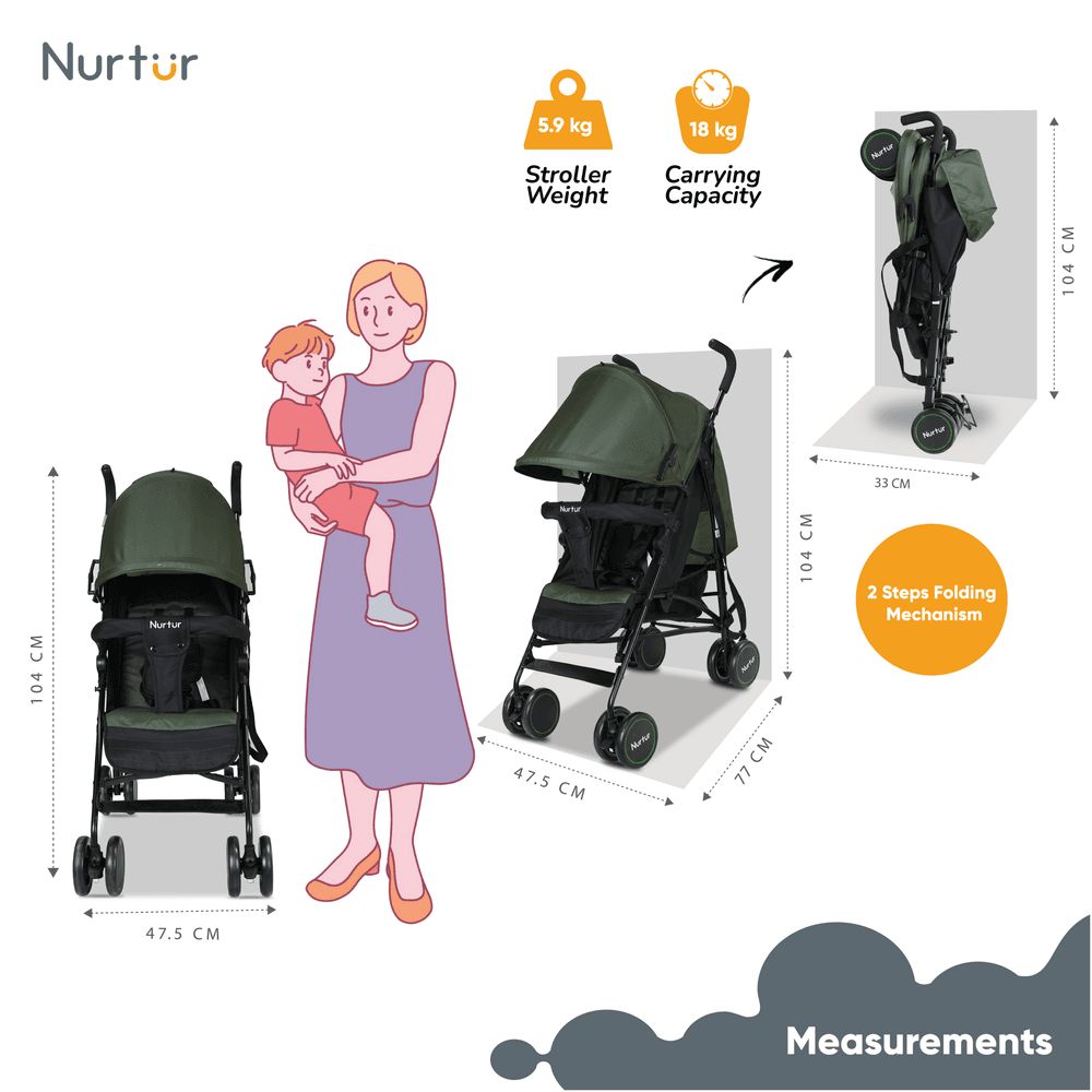 Nurtur - Archer Lightweight Baby Stroller - Dark Green