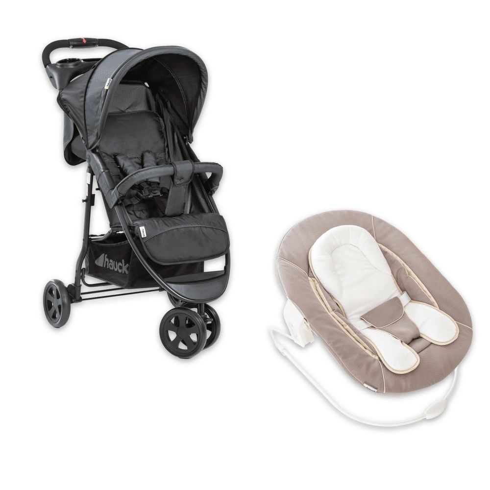 Hauck - Citi Neo II Jogging Stroller - Caviar/Stone And 2-In-1 Alpha Bouncer - Beige