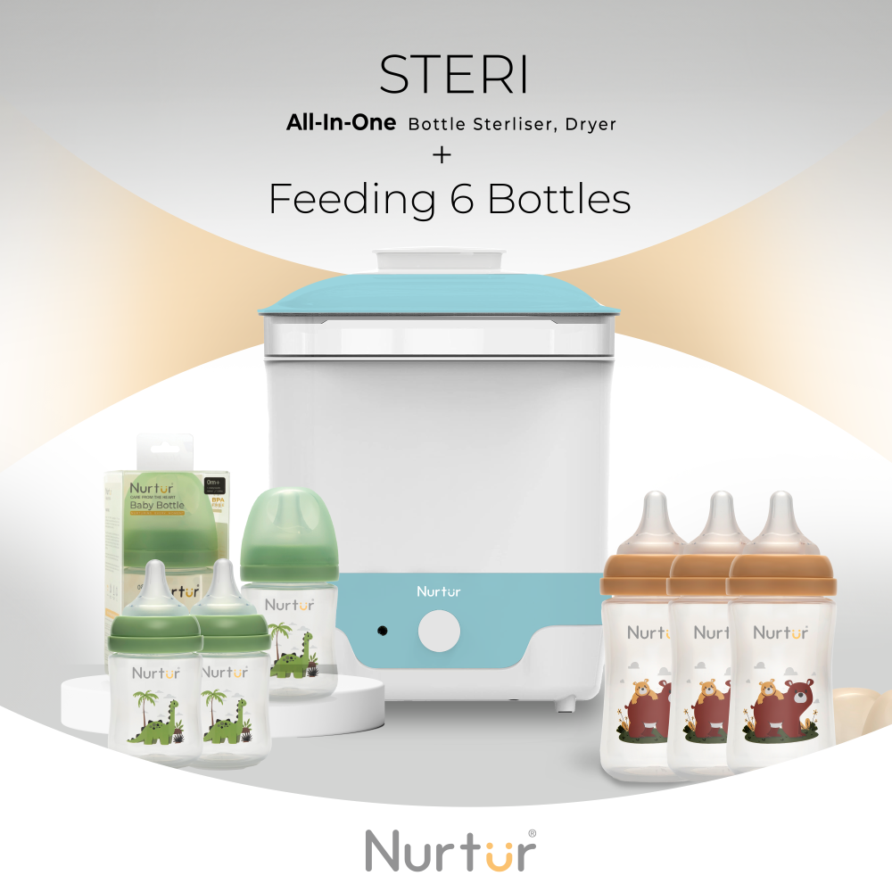 Nurtur Cozi - 2-In-1 Electric Baby Bottle Sterilizer & Dryer With 6 Feeding Bottles