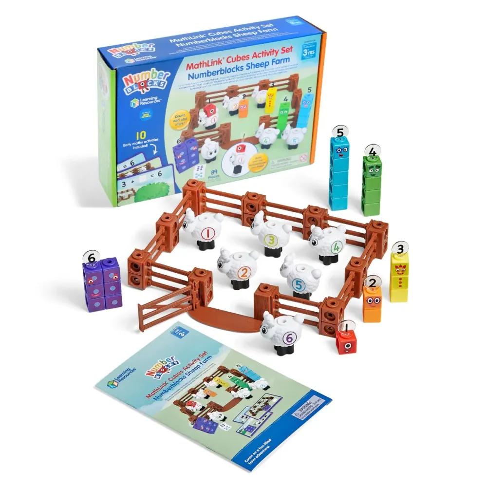 Learning Resources - Math link Cubes Counting Sheep Farm Number Blocks Activity Set