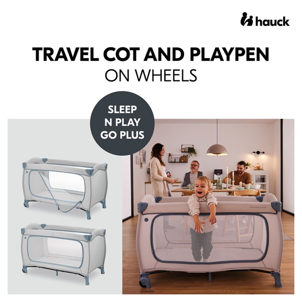 Hauck - Sleep N Play Go Plus Children's Travel Bed With Transport Bag And Large Slip - Dusty Blue