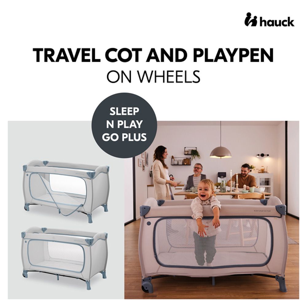 Hauck - Sleep N Play Go Plus Children's Travel Bed With Transport Bag And Large Slip - Dusty Cork/Grey