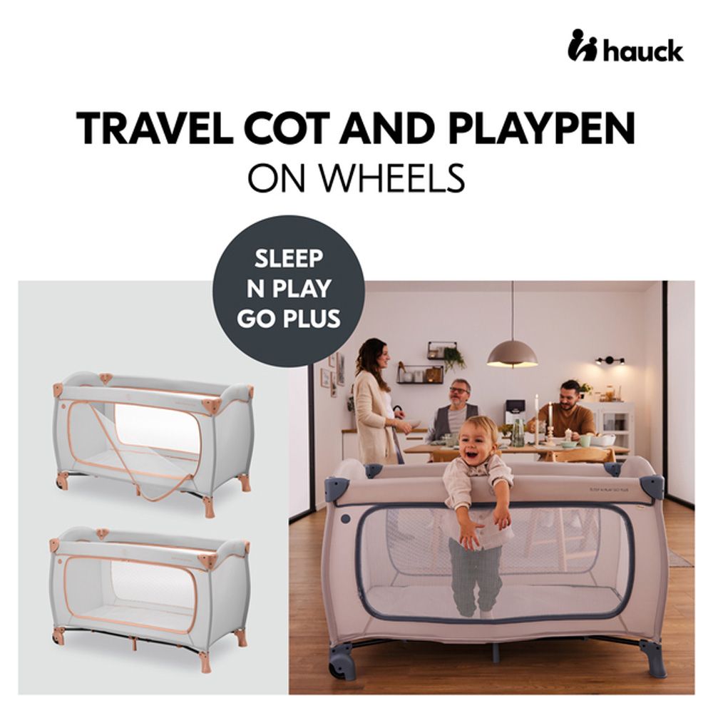 Hauck - Sleep N Play Go Plus Children's Travel Bed With Transport Bag And Large Slip - Dusty Cork/Grey