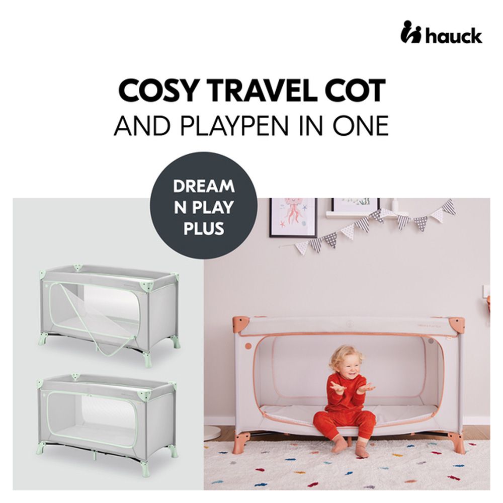 Hauck - Dream N Play Plus Children's Travel Bed With Transport Bag And Large Slip - Dusty Mint