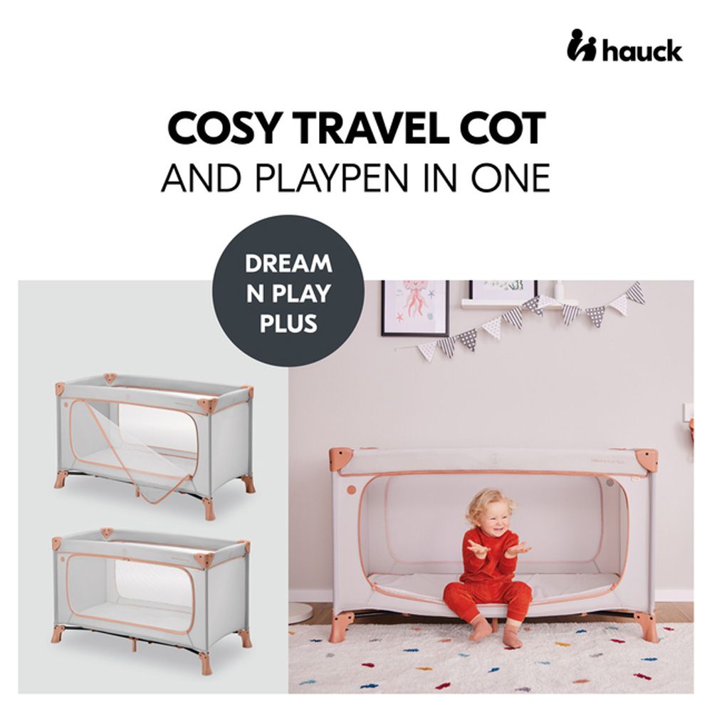 Hauck - Sleep N Play Go Plus Children's Travel Bed With Transport Bag And Large Slip - Dusty Cork