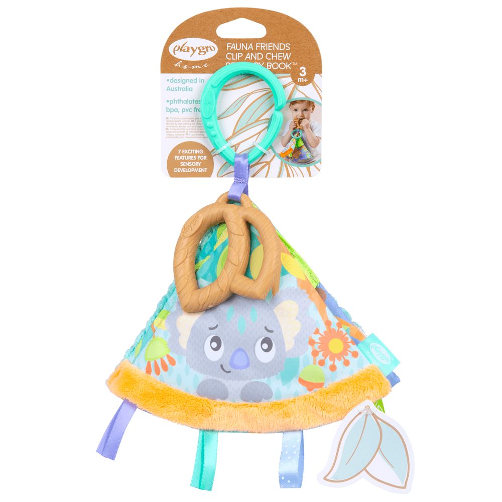 Playgro - Fauna Friends Clip And Chew Sensory Book Teether