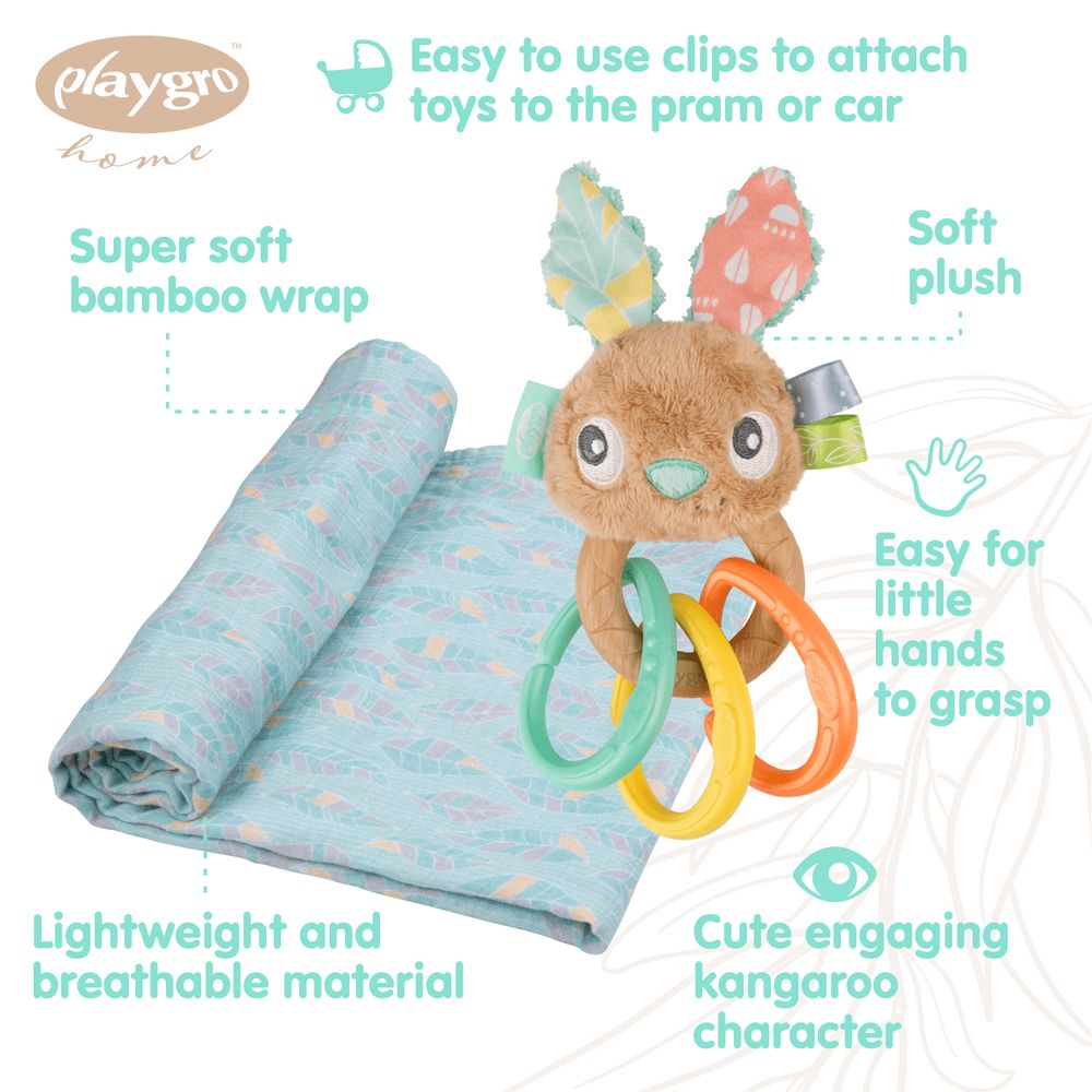 Playgro - Fauna Friends Baby Wrap And Rattle Set