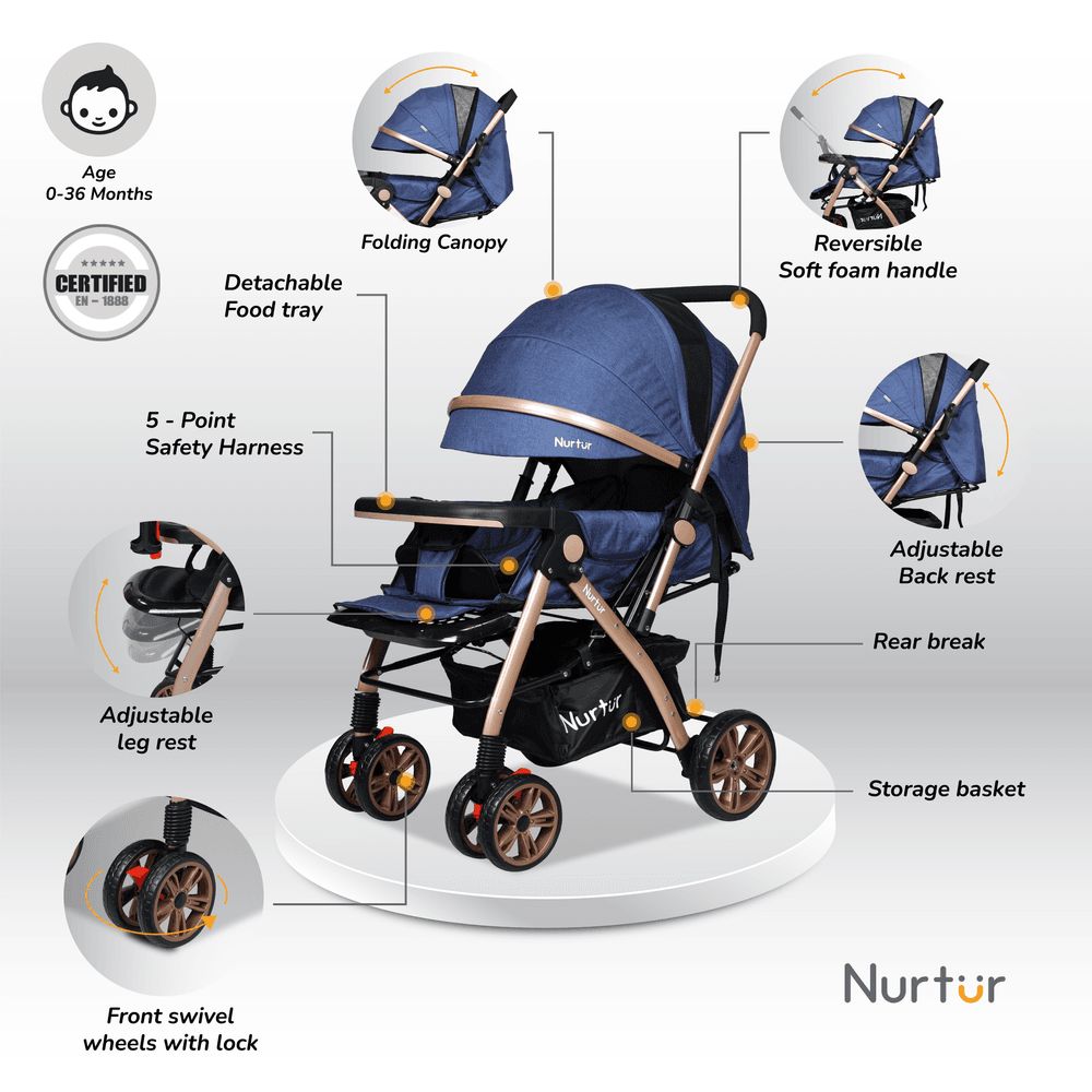 Nurtur - Wilder Travel Stroller - Marble Blue