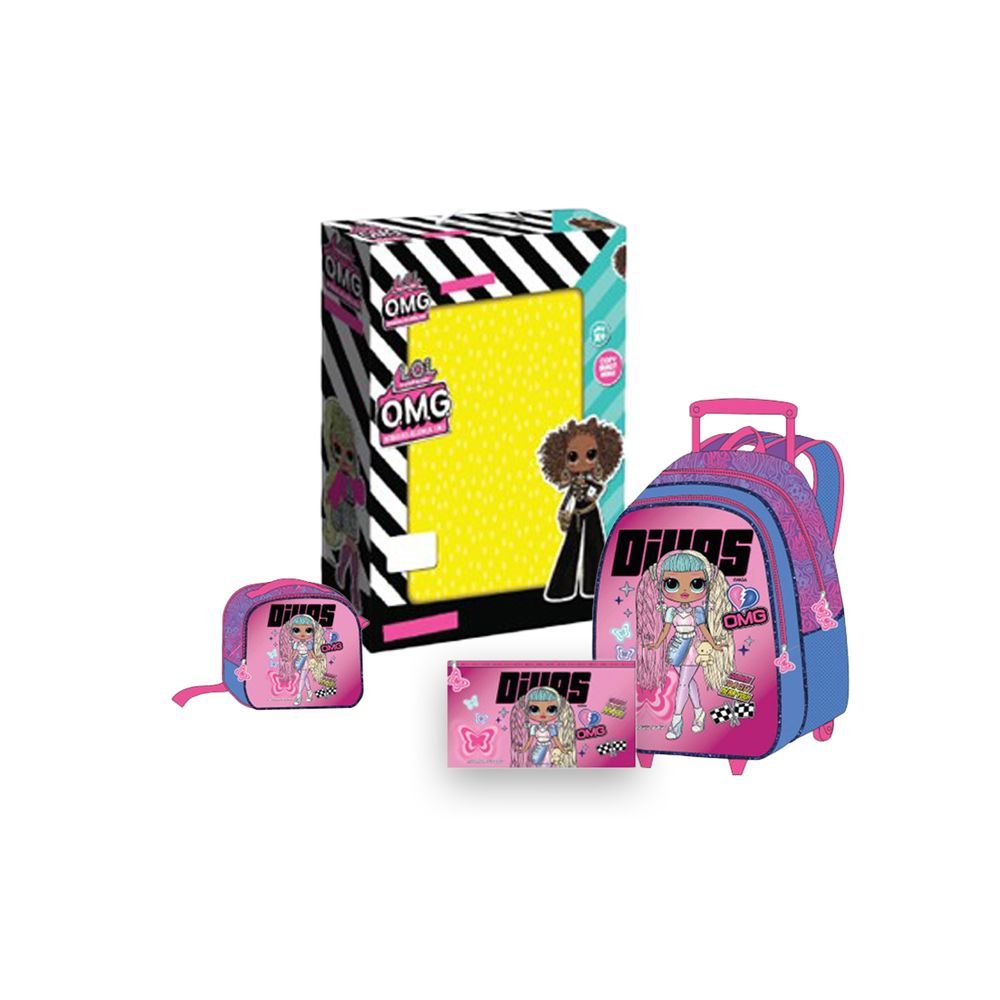 MGA - LOL-OMG Kids 3-in-1 Box Set W/ 18" - Trolley School Bag, Lunch Bag & Pencil Case - Pink