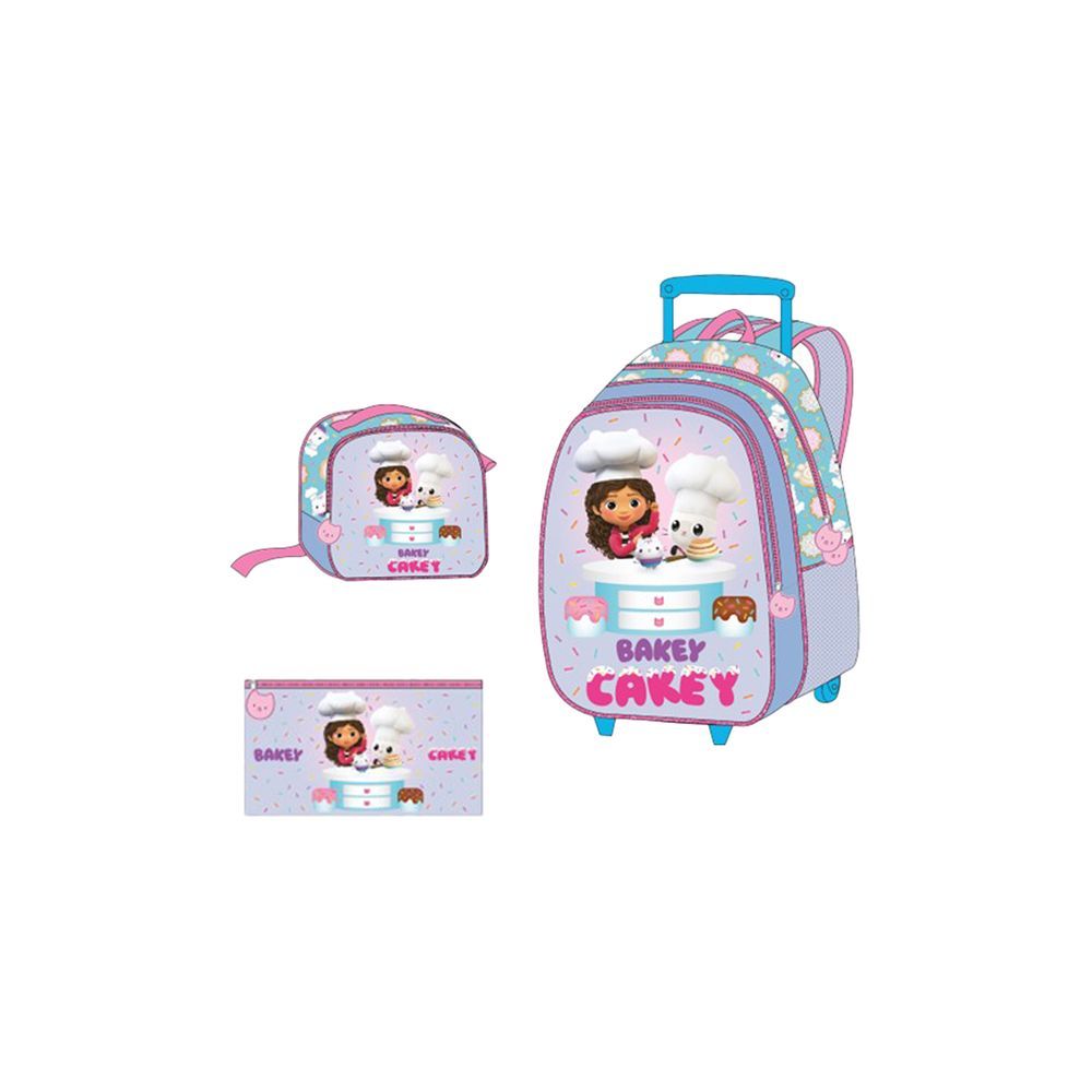 Universal - Gabby Doll House Kids 3-in-1 Box Set W/ 16" - Trolley School Bag, Lunch Bag & Pencil Case