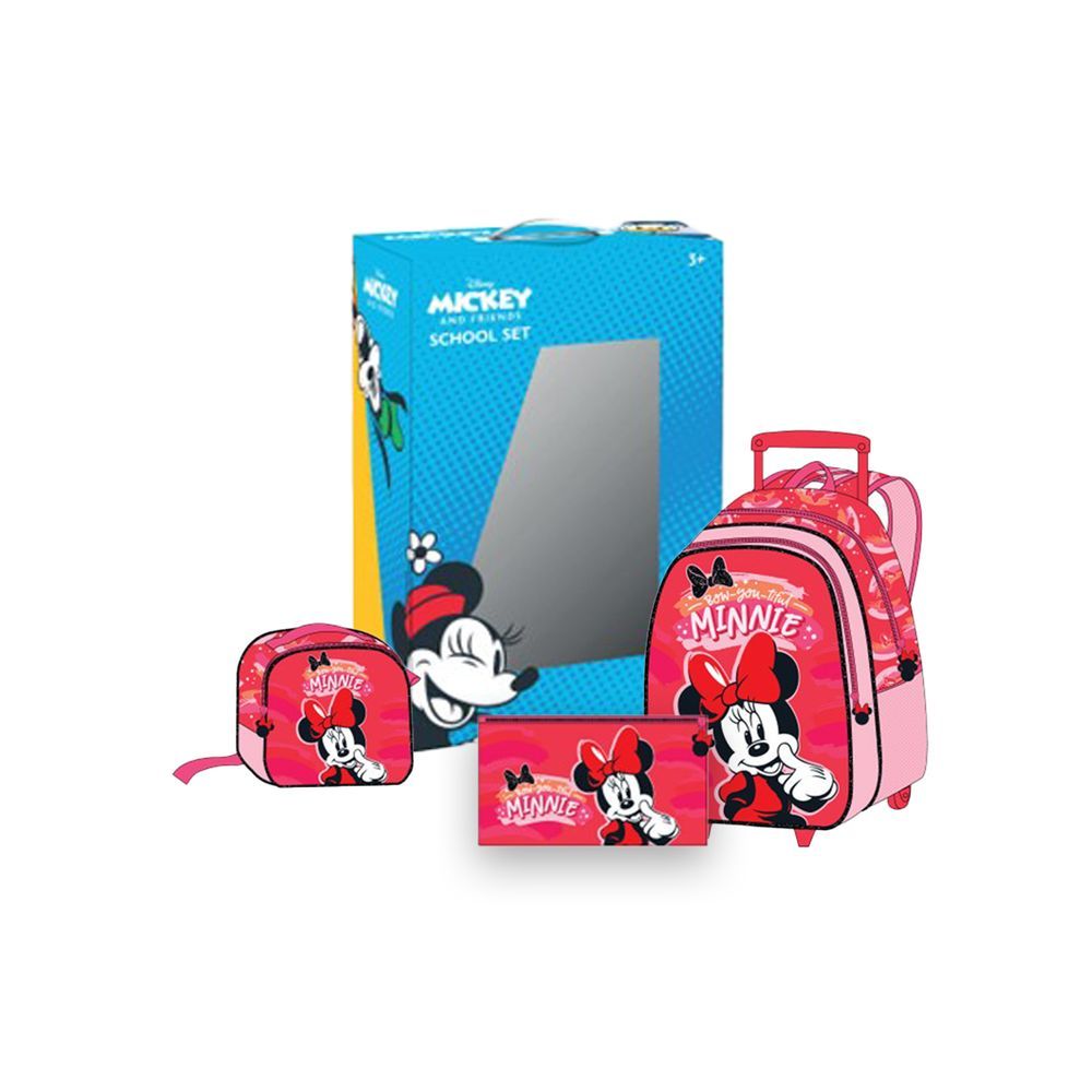 Disney - Minnie Mouse Kids 3-in-1 Box Set W/ 16" - Trolley School Bag, Lunch Bag & Pencil Case