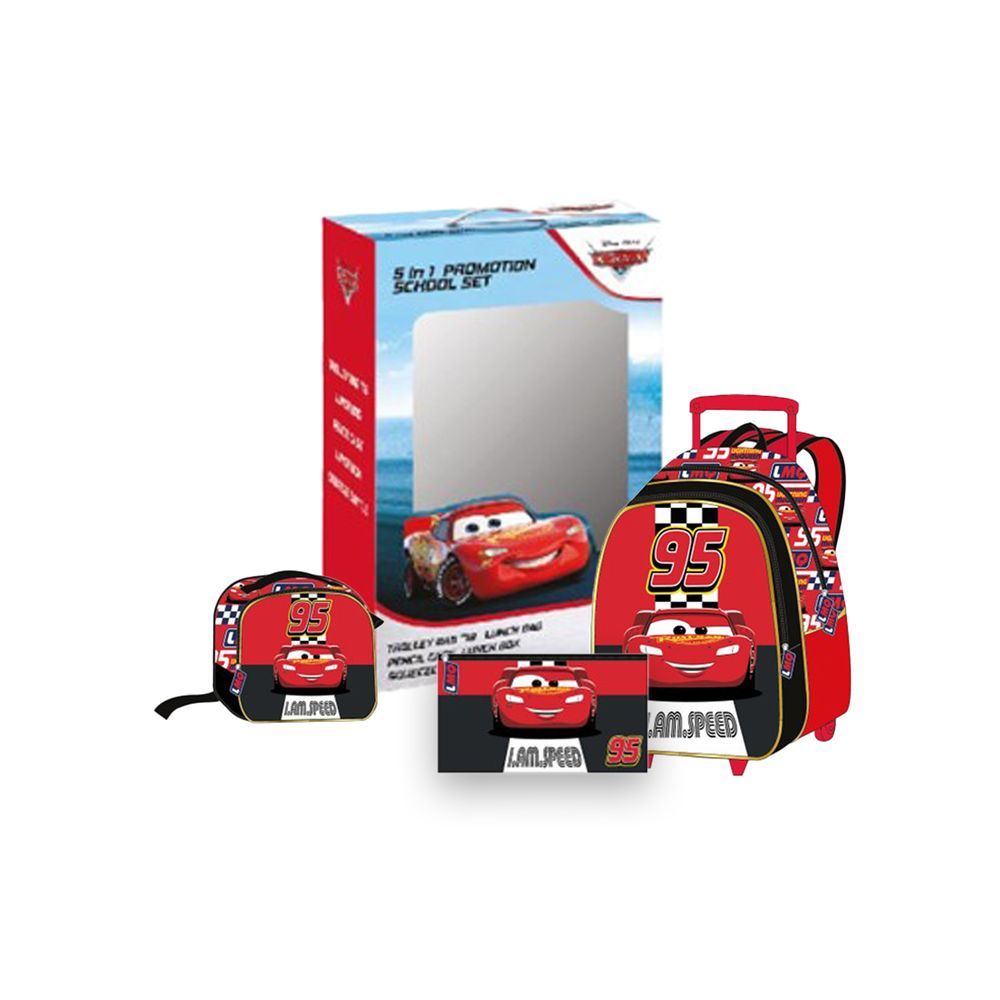 Disney - Cars Kids 3-in-1 Box Set W/ 16" - Trolley School Bag, Lunch Bag & Pencil Case