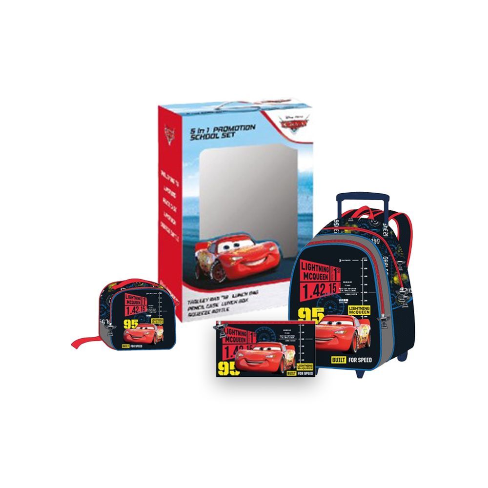 Disney - Cars Kids 3-in-1 Box Set W/ 18" - Trolley School Bag, Lunch Bag & Pencil Case