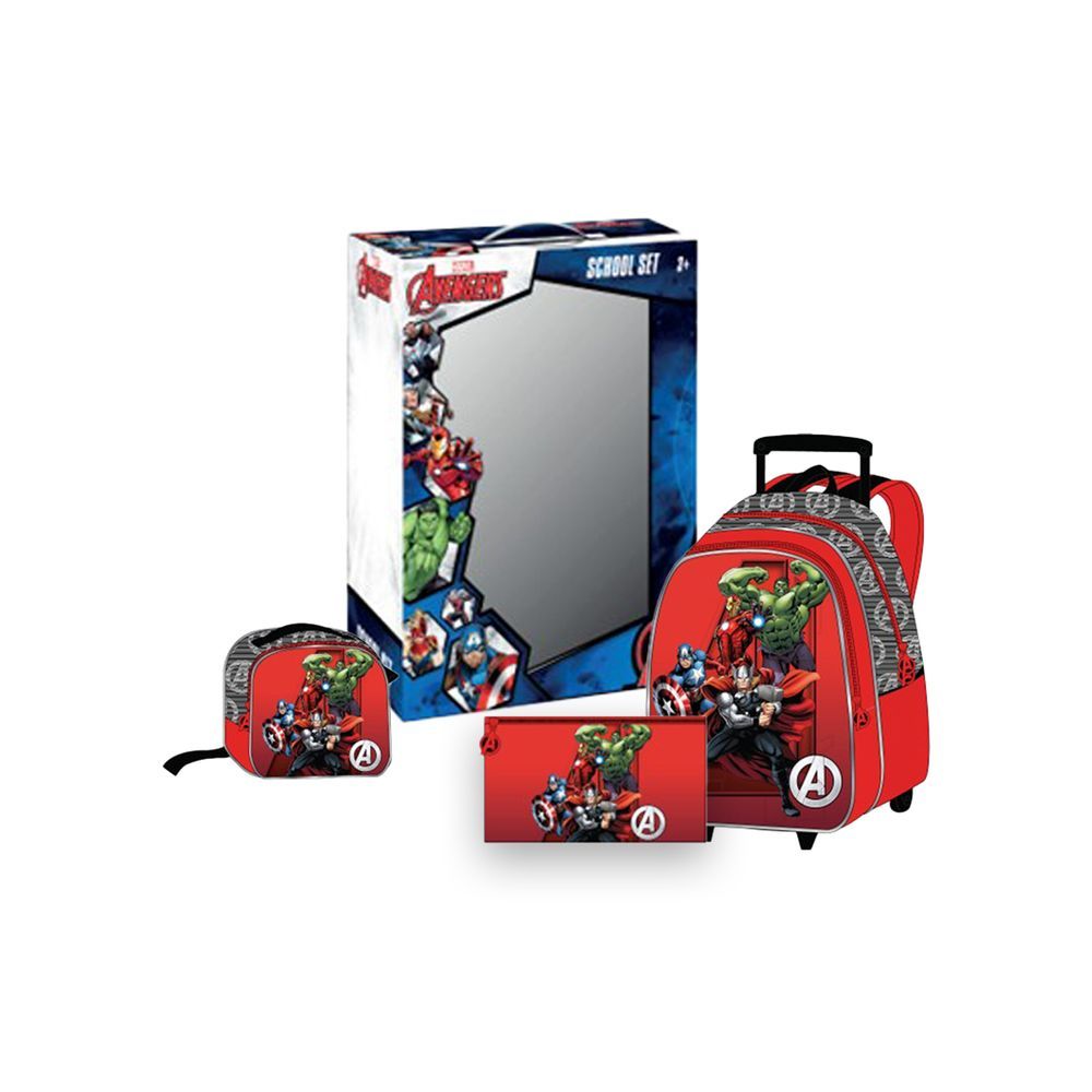 Marvel - Avengers Kids 3-in-1 Box Set W/ 18" - Trolley School Bag, Lunch Bag & Pencil Case