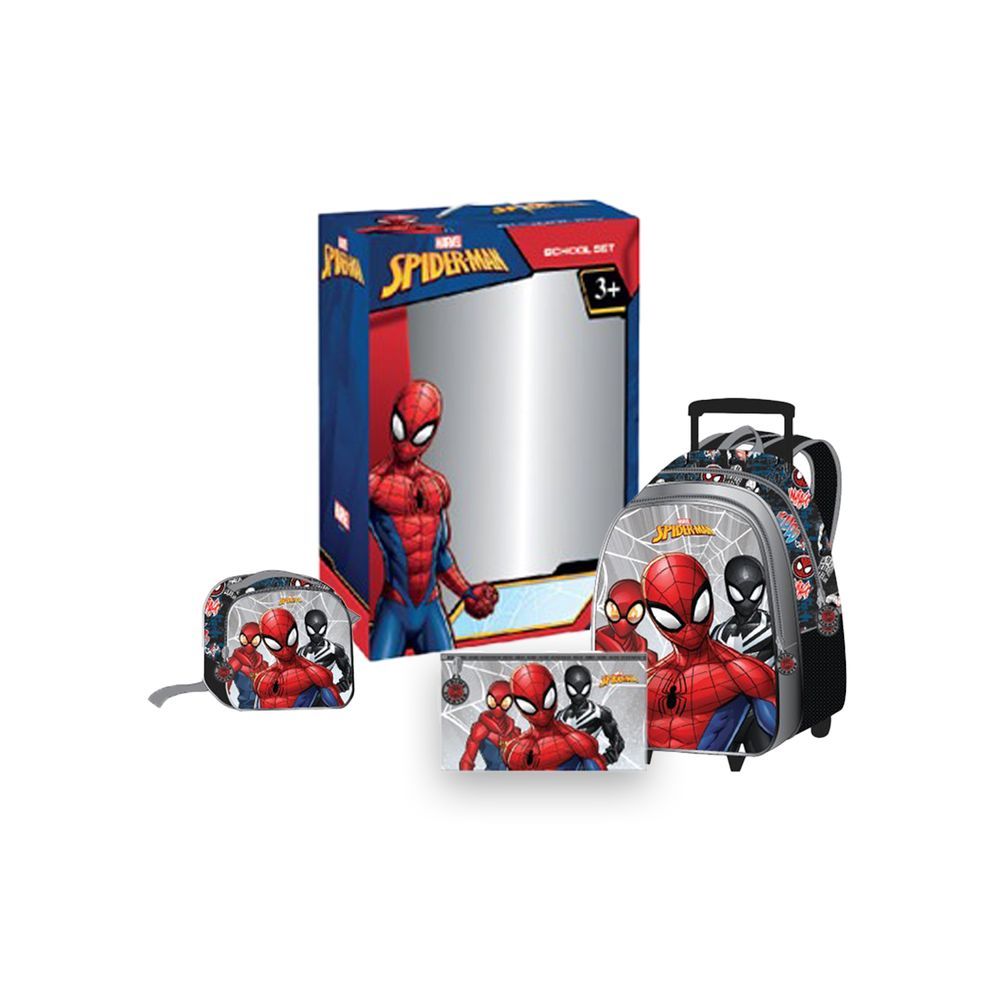 Marvel - Spider Man Multiverse Kids 3-in-1 Box Set W/ 18" - Trolley School Bag, Lunch Bag & Pencil Case