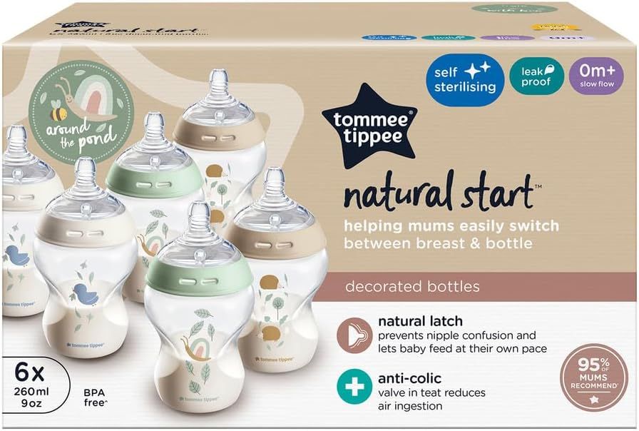 Tommee Tippee - Natural Start Anti-Colic Baby Bottle With Slow Flow Teat - Pack of 6 - 260ml