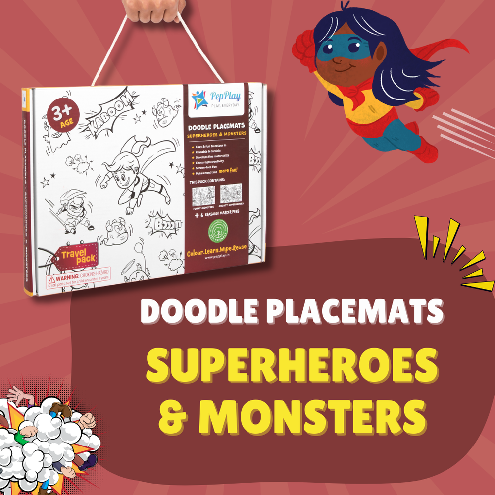 PepPlay - Doodle Placemats Travel Set - Superheroes & Monster