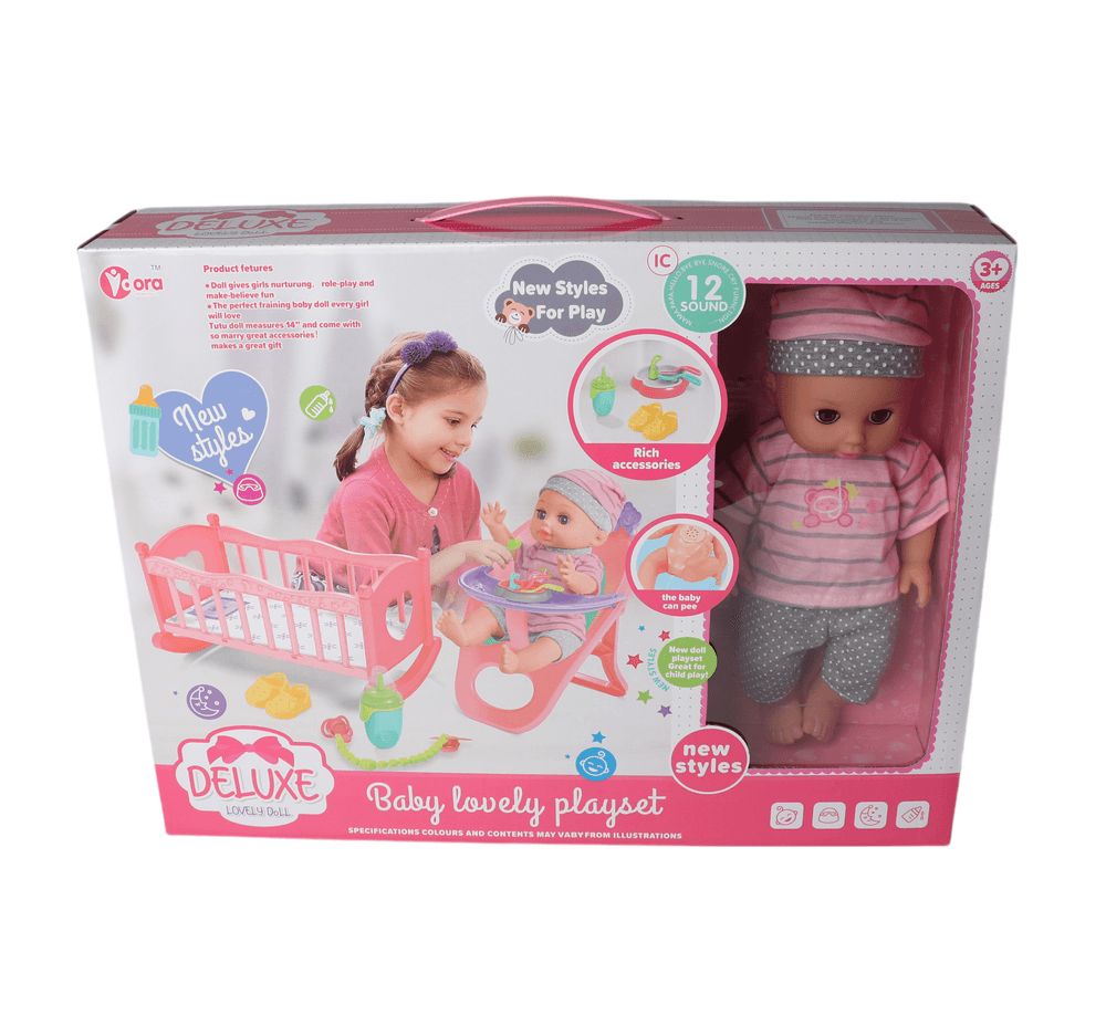 Vdora Dolls - Baby Doll Feeding & Cradle Playset - 14 Inch