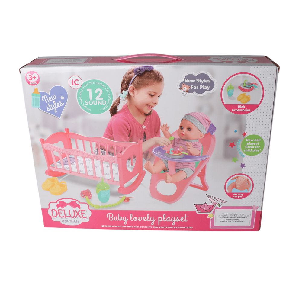 Vdora Dolls - Baby Doll Feeding & Cradle Playset - 14 Inch