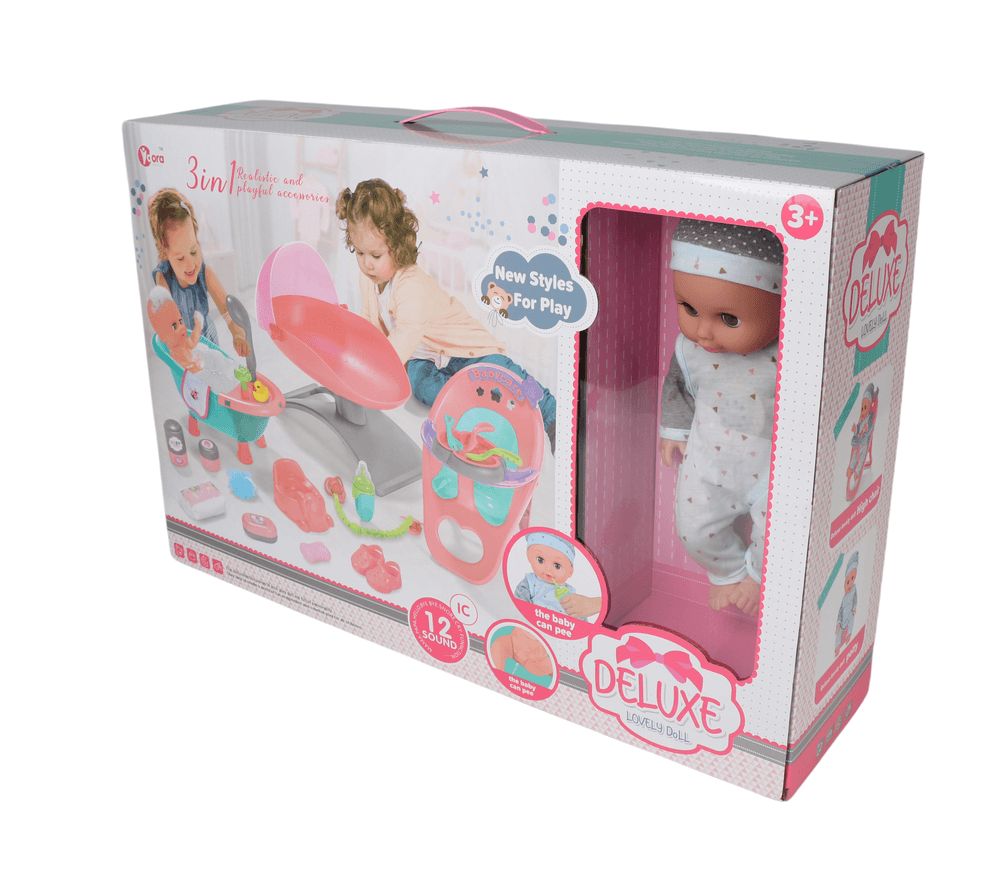 Vdora Dolls - 3-In-1 Baby Doll Feeding, Shower & Cradle Playset - 14 Inch